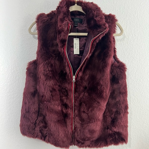 J. Crew Faux Fur Vest Women's Size XS Burgundy Fully Lined Full Zip size S - Picture 3 of 9